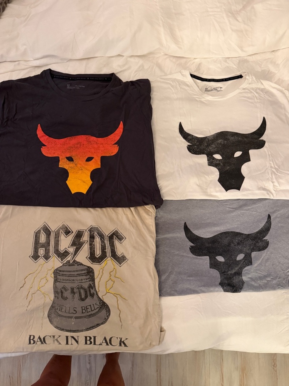 Lot of 4 xxl shirts- Under Armour Project Rock Dwayne Johnson-AC/DC shirts nice